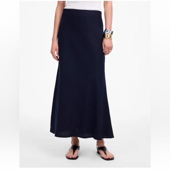 NEW! Madewell Linen Maxi Slip Skirt in Juniper Berry black NU609 $128 size 14 - Picture 2 of 11